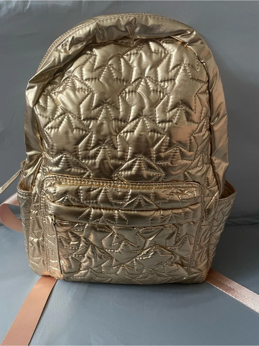 Gymboree Girls Rose Gold Metallic Quilted Backpack & Cap Hat Faux Leather